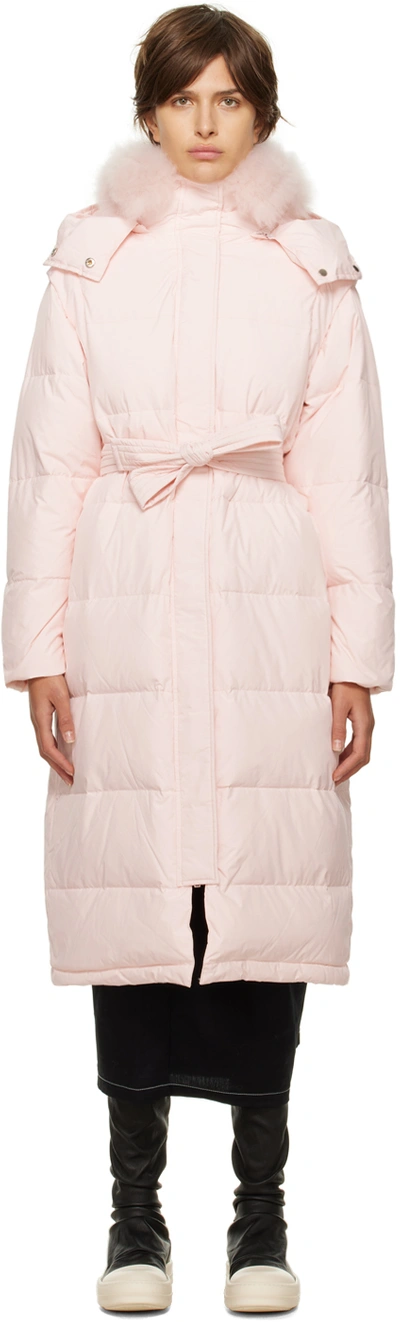 Shop Yves Salomon Pink Quilted Down Jacket In A5089 Rosewater