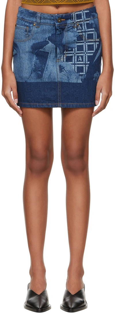 Ahluwalia Blue Eyes On You Denim Mini Skirt In Dark Indigo