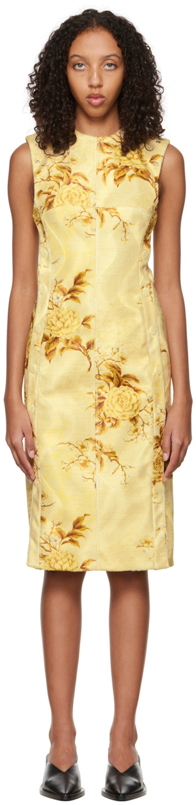 Kwaidan Editions Yellow Floral Print Mini Dress In Spring Flowers