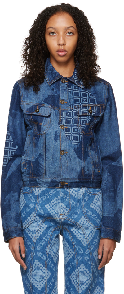 Ahluwalia Graphic-print Denim Jacket In Dark Indigo