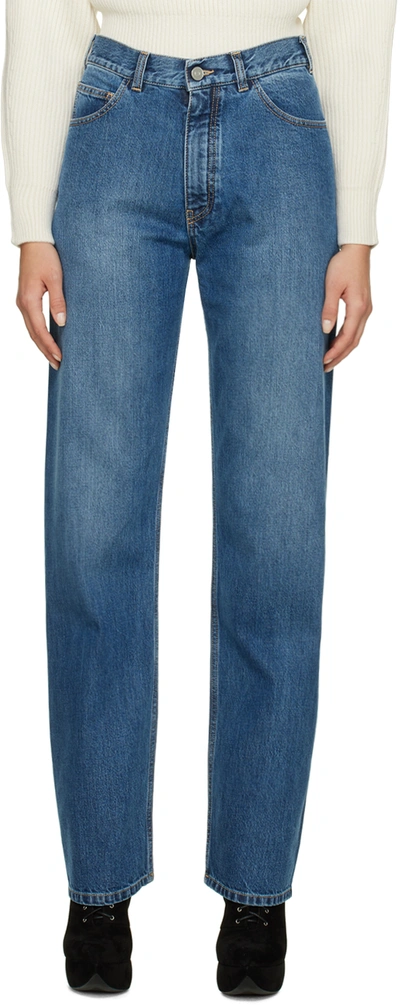 Alaïa Blue High Waist Washed Denim Jeans In 507 Bleu Jeans