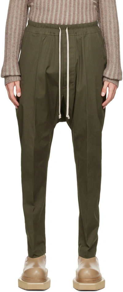 Rick Owens Khaki Drawstring Long Trousers In 15 Green | ModeSens