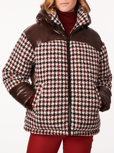 Bernardo Hooded Tweed Puffer Jacket In Brown Plaid | ModeSens