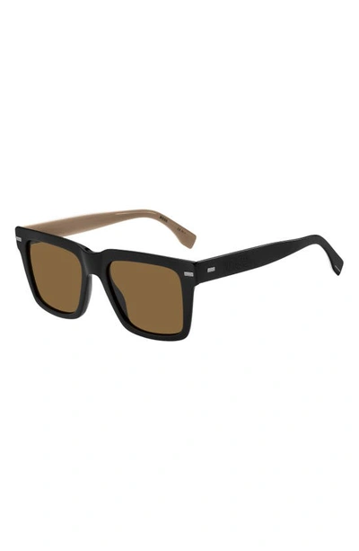 Shop Hugo Boss 53mm Rectangular Sunglasses In Black Pattern / Brown