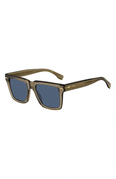 Shop Hugo Boss 53mm Rectangular Sunglasses In Brown / Blue