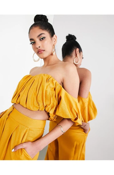 Shop Asos Design Edition Off The Shoulder Crop Top In Mustard