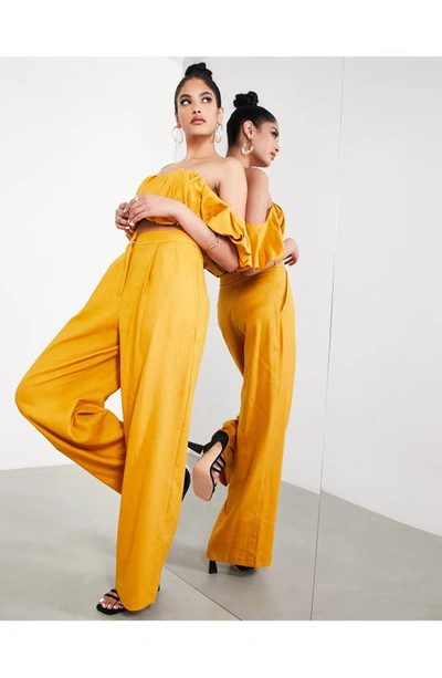 Shop Asos Design Edition Off The Shoulder Crop Top In Mustard