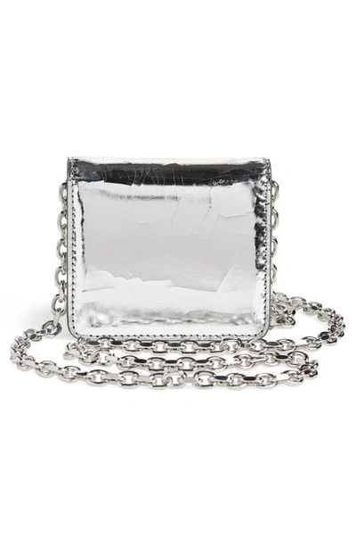 Shop Maison Margiela Small Bianchetto Painted Leather Wallet On A Chain In Silver/ Black