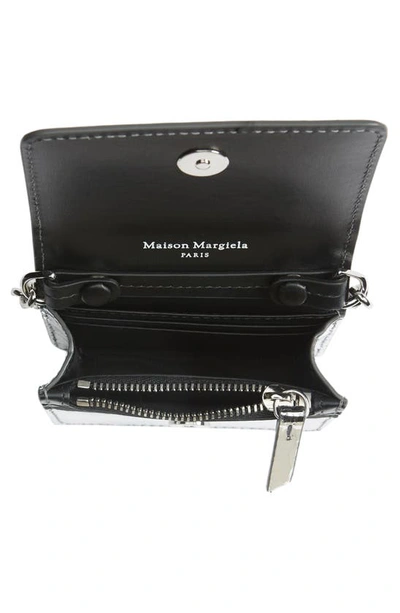 Shop Maison Margiela Small Bianchetto Painted Leather Wallet On A Chain In Silver/ Black