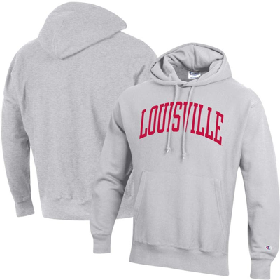 Champion Heathered Gray Louisville Cardinals Team Arch Reverse Weave  Pullover Hoodie In Heather Gray