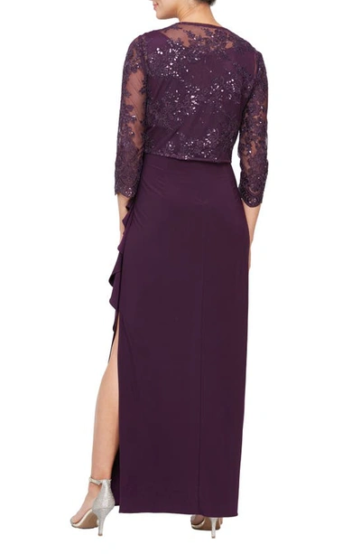 Alex Evenings Embroidered Empire Gown With Jacket In Eggplant