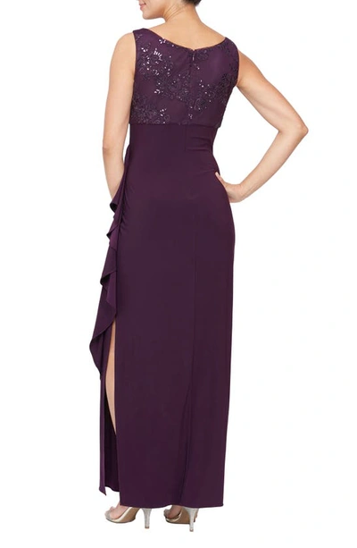 Alex Evenings Embroidered Empire Gown With Jacket In Eggplant