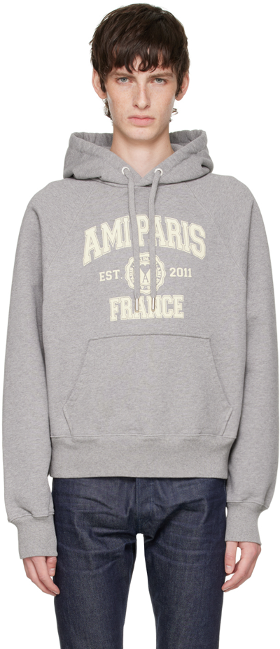 Shop Ami Alexandre Mattiussi Gray Ami Paris Hoodie In Heather Grey/055