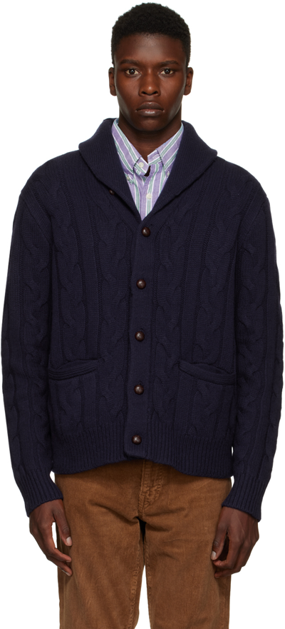 Polo Ralph Lauren Shawl-collar Cable-knit Wool And Cashmere-blend Cardigan  In Blue | ModeSens