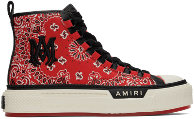 Shop Amiri Red Bandana M.a. Court Hi Sneakers In Red-canvas / Nappa L