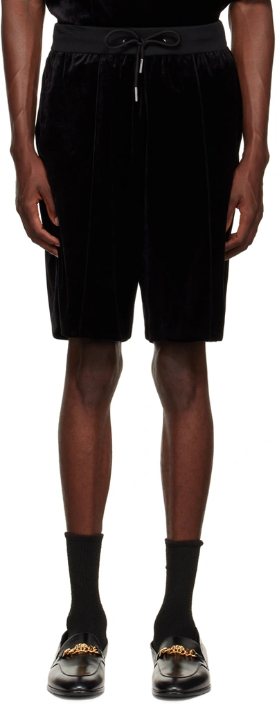 Shop Giorgio Armani Black Embroidered Shorts In Uc99 Black