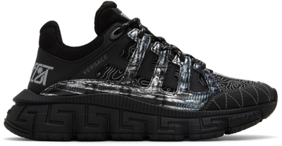 Shop Versace Black Trigreca Sneakers In D4192 Nero+argento