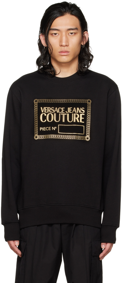 Shop Versace Jeans Couture Black Piece Number Sweatshirt In Eg89 Black/gold