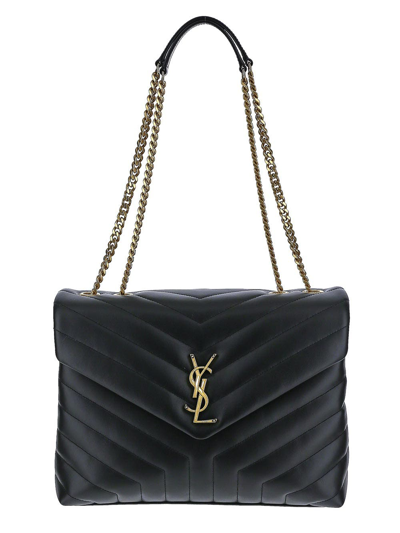 Shop Saint Laurent Loulou Medium Chain Bag In Quilted "y" Leather In Black