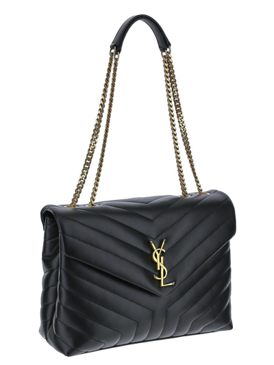 Shop Saint Laurent Loulou Medium Chain Bag In Quilted "y" Leather In Black