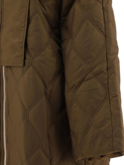 Shop Ganni "ripstop" Quilted Down Coat In Brown