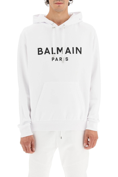 Shop Balmain Logo Hoodie In White