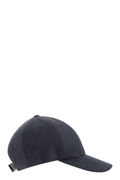 Shop Brunello Cucinelli Virgin Wool Flannel Baseball Cap With Embroidery In Blue