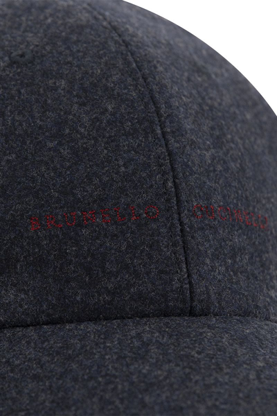 Shop Brunello Cucinelli Virgin Wool Flannel Baseball Cap With Embroidery In Blue