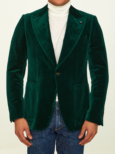 Shop Lardini Green Velvet Jacket
