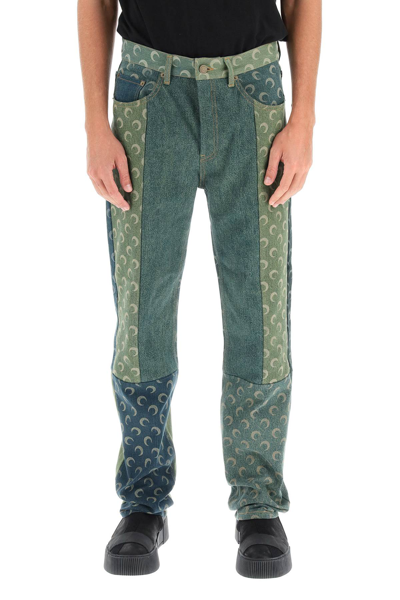 Shop Marine Serre 'petrichor' Patchwork Jeans In Blue