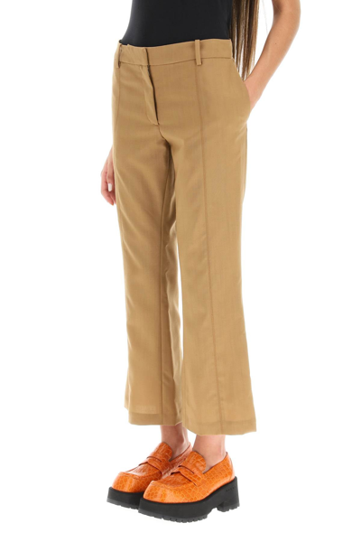 Shop Marni Zipped Kick Flare Wool Trousers In Brown