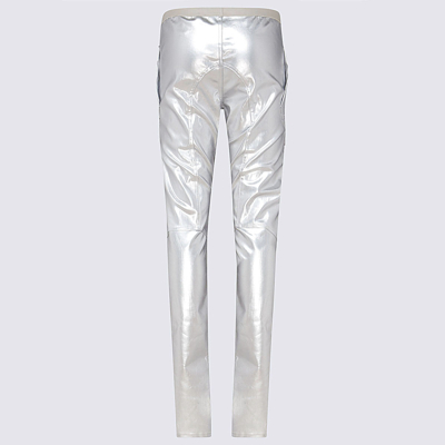Shop Rick Owens Metallic Cotton Blend Trousers In Alluminio
