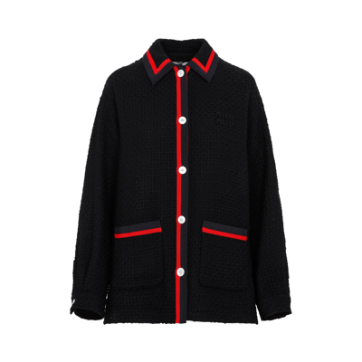 Shop Miu Miu Tweed Blouson Jacket In Black