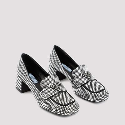 Shop Prada Crystal-embellished Leather Loafers Shoes In Metallic