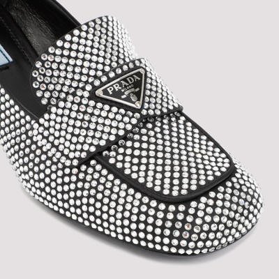 Shop Prada Crystal-embellished Leather Loafers Shoes In Metallic