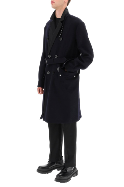 Shop Sacai Belted Wool Coat In Blue