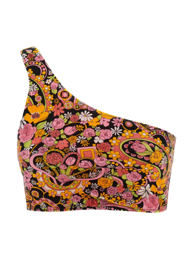 La Doublej Goddess Printed One-shoulder Bikini Top In Multicolor
