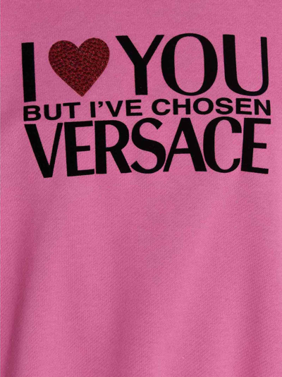 Shop Versace I Love You Hoodie In Fuchsia