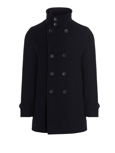 Shop Herno Wool Double Breast Coat In Blue