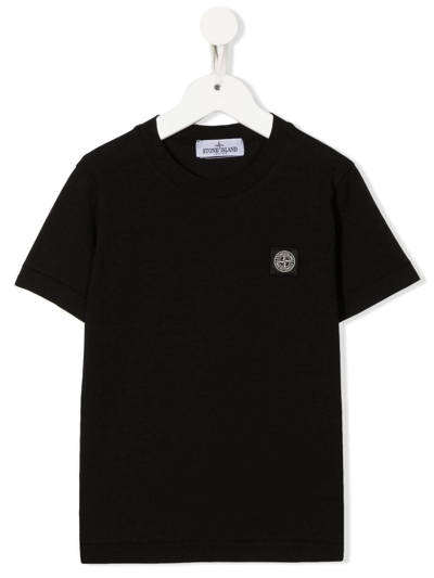 Shop Stone Island Junior Kids Black T-shirt With Logo Patch In Nero