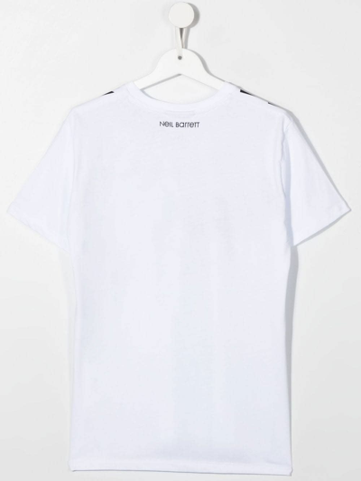 Shop Neil Barrett Kids White T-shirt With Front Black Fair-isle Thunderbolt Print In Bianco