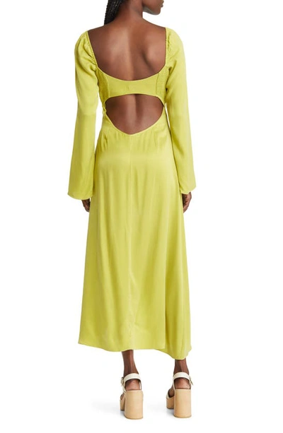 Shop For Love & Lemons Allie Long Sleeve Cutout Cupro Blend Midi Dress In Green