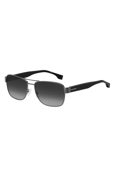 Shop Hugo Boss 60mm Polarized Rectangular Sunglasses In Black Ruthenium / Gray Polar
