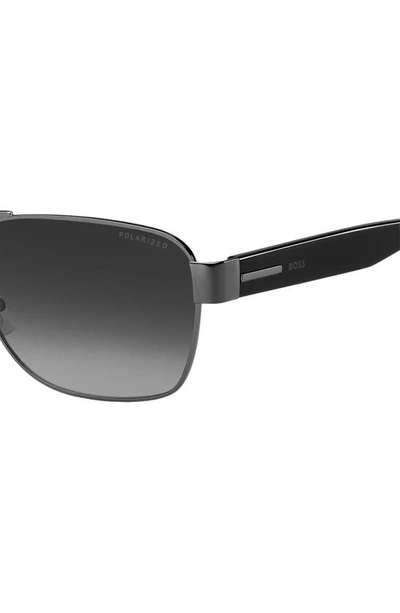 Shop Hugo Boss 60mm Polarized Rectangular Sunglasses In Black Ruthenium / Gray Polar
