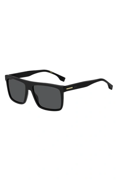 Shop Hugo Boss 59mm Polarized Rectangular Sunglasses In Black / Gray Polarized