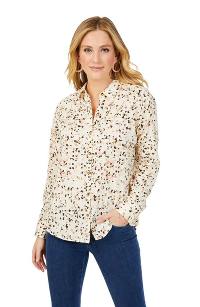 Foxcroft Davis Layer Dots Cotton Button-up Shirt In Birch Wood