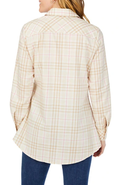 Shop Foxcroft Cici Plaid Cotton Button-up Tunic Shirt In Birch Wood