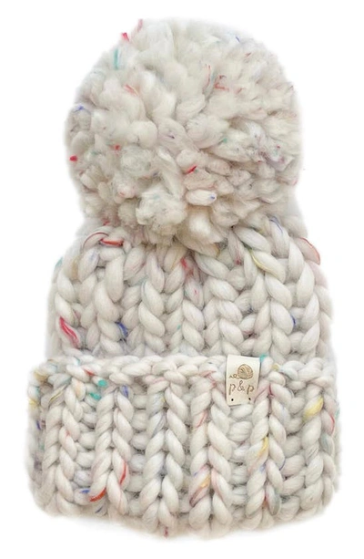 Shop Pine + Poppy Denali Wool Blend Pompom Hat In Natural Cream Confetti