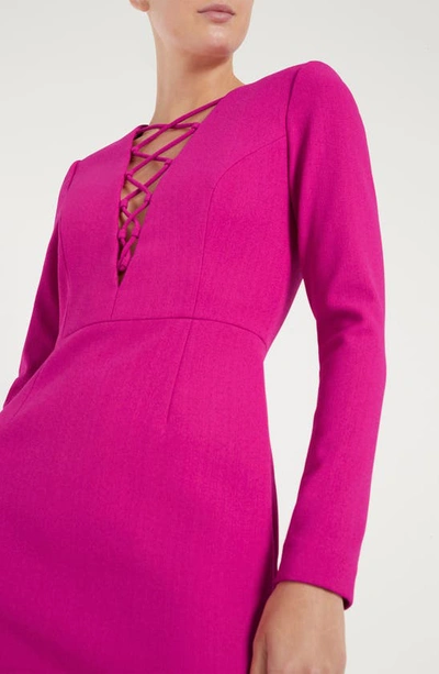 Shop Rebecca Vallance Cupid's Bow Lace-up Long Sleeve Stretch Crepe Minidress In Hot Pink