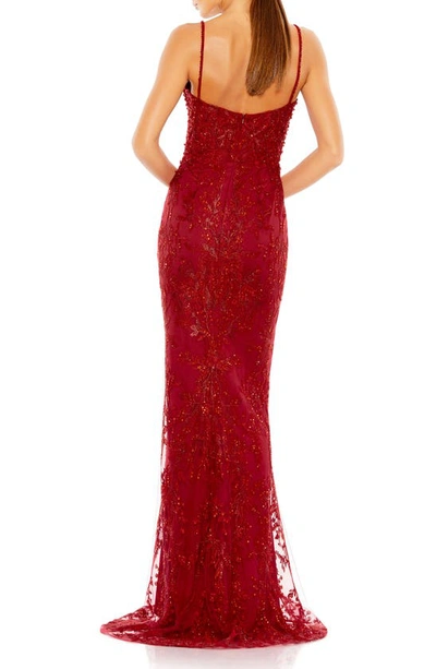 Shop Mac Duggal Sequin Floral Plunge Neck Sheath Gown In Red